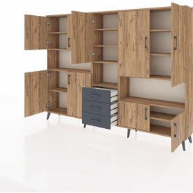 Resim Arges Dolap 13 Raflı 3 Çekmeceli 9 Kapaklı 220x30x163 Çam-çam/antrasit Atlas Çam/antrasıt - Atlas Çam 