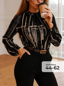 Resim Style World Büyük Beden Uzun Kollu Ofis Bluzu 447857118 Siyah 