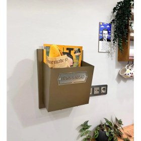 Resim Galvanizli Metal Dergilik &ekmeklik–dekoratif Duvar Organizeri | Haki Renk | 37X27X16 cm 