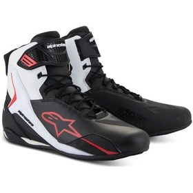 Resim Alpinestars Faster-4 Korumalı Motosiklet Botu Siyah Beyaz Kırmızı 