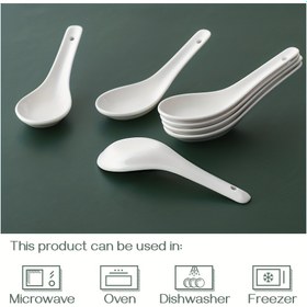 Resim 6 Adet Seramik Çorba Kaşığı Seti - Çok Amaçlı Beyaz Tatlı Kaşığı Vietnam Pho, Miso, Wonton, Ramen, Mantı için - Mikrodalga, Fırın, Bulaşık Makinesi, Dondurucu Güvenli 