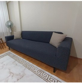 Resim Düz Jakarlı 3kişilik Antrasit Kanepe Örtüsü Lastikli Koltuk Örtüsü Çekyat Örtüsü Koltuk Kılıfı Antrasit 