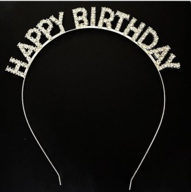 Resim Gümüş Kristal Taşlı Happy Birthday Doğum Günü Tacı İthal Ürün A Kalite 17x16 Cm 