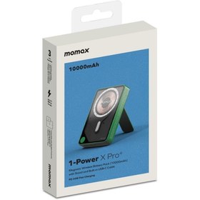 Resim Momax 1-Power X Pro+ Magnetic Wireless Battery Pack (10000mAh) with Stand and Built-in USB-C Cable (Black) 