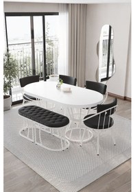 Resim Zümrüt Mutfak Yemek Masası Takımı- 6 Kişilik Mutfak Masa Sandalye Takımı- Mutfak Masası Takımı Düz Beyaz Siyah 
