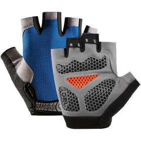 Resim [1 Çift Unisex Yarım Parmak Spor Eldiveni] 1 Çift Unisex Yarım Parmak Silikon Spor Eldiveni, Kaymaz Dayanıklı Antrenman Eldiveni, Sihirli Bant Kapatma, Polyester Kumaş, Dokuma, Elde Yıkanabilir - Siyah 