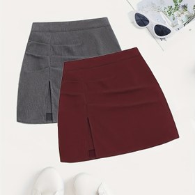 Resim 2 adet Kadın Moda Rahat Mini Etek, Y2K Stili, Düz Renk, Polyester, 140g/m², Dokuma, Kadınlar için 