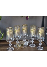 Resim Fermato 6 'lı 24k El İşçiliği - Gerçek Altın İşlemeli 180 Cc'lik Kahve Yanı Kristal Bardak Peacock Gold Çok Renkli 