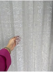 Resim Tül Desenli Brode Kumaş 1 3 Sık Pileli Boru Pile Beyaz Renk,Beyaz 450 X 220 
