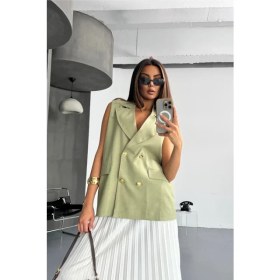 Resim Buğrahayalin Gold Düğmeli Keten Yelek - Yeşil 