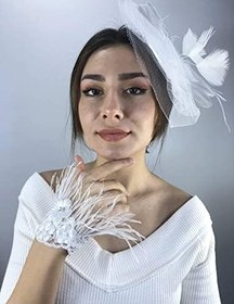 Resim Beyaz Vualet Ve Beyaz Tüylü Bileklik Nikah Takımı 