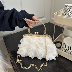 Resim Elegant Women's Floral Clutch, Çıkarılabilir Omuz Askısı ile - Gül Tasarımı, Kusma Kilit Kapanışı, Polyester Astar, Özel Durumlar için Çok Yönlü Akşam El Çantası, Özel Durum El Çantası | Çiçek Akşam Çantası | Gül Süslemeli Clutch, Çiçek Dekoru 