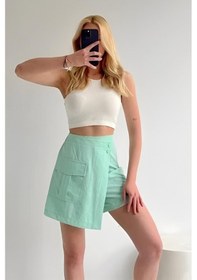 Resim Ceyss Design Paraşüt Kumaş Önü Çıtçıtlı Ve Tek Cepli Mini Şort Etek-mint Mint Yeşili 