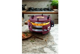 Resim Piev Akel Termostatlı 25 Lt 1100 Wat Standart Döner Tepsili Yuvarlak Davul Fırın Kırmızı 