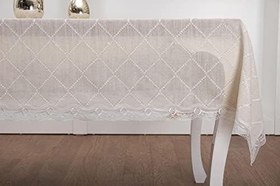 Resim Finezza Asos Keten Polyester Jakarlı Kumaş Krem Masa Örtüsü 150x210 cm - 1315 