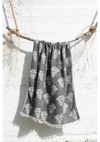 Resim %100 Pamuklu 90X180 Peştemal Plaj Havlusu Kurukafa Jakarlı 