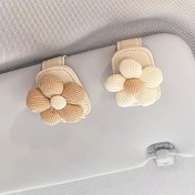 Resim Floral Car Visor Clip - Kadınlar için şık çok fonksiyonlu kart tutucu ve depolama düzenleyici, kolay kurulum, bej çiçek tasarımı, gözlük ve araba aksesuarları için mükemmel, araba visörü klipsi 