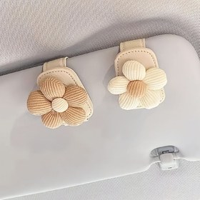 Resim Floral Car Visor Clip - Kadınlar için şık çok fonksiyonlu kart tutucu ve depolama düzenleyici, kolay kurulum, bej çiçek tasarımı, gözlük ve araba aksesuarları için mükemmel, araba visörü klipsi 