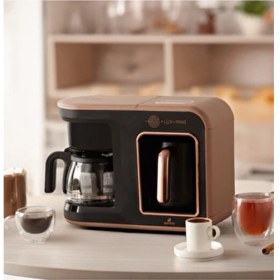 Resim Cam Demlikli Közde Türk Kahvesi, Sütlü Türk Kahvesi, Sütlü Içecek, Filtre Kahve ve Çay Demleme 