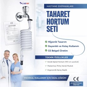 Resim Plasyay Spiral Wc Taharet Hortumu Duvar Sabitlemeli Plastik Kelepçeli Yeni Ürün 120 Cm 