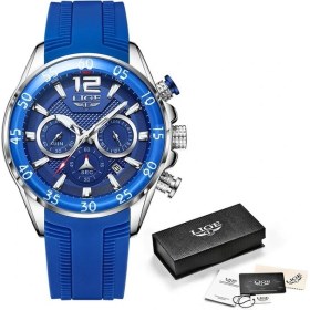 Resim Hanyang Gümüş Mavi Lıge Moda Erkek Saatler Spor Kuvars Izle Adam Marka Lüks Kol Saatleri Chronograph Su Geçirmez Rahat Saat Montre Homme (Yurt Dışından) 