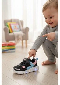 Resim Enoch İlk Adım Bebek Ayakkabı Esnek Tabanlı Kolay Giyim Siyah - Pembe 