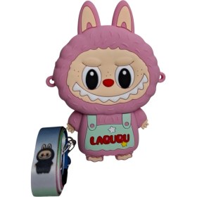 Resim Spteks Kız Çocuk Pembe Renk Labubu Model Yazı Detaylı Silikon Mini Askılı Çanta Cüzdan 
