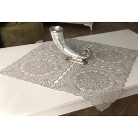 Resim WENESSİ Petek Desen Anglez Kordone Nakışlı Tül Fiskos Örtüsü (GRİ) 