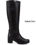Resim GÖNDERİ(R) Kadın / Kız Siyah Fermuarlı Kalın Topuklu Hakiki Deri Çizme 