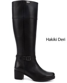 Resim GÖNDERİ(R) Kadın / Kız Siyah Fermuarlı Kalın Topuklu Hakiki Deri Çizme 