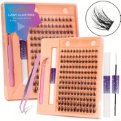 Resim Azenlo Cluster Lashes 144 Bireysel Lashes Clusters Göz Kirliği Uzatma Bireysel Lashes DIY Göz Kirliği Uzatma İnce Bant Geniş Kök Lash Clusters Uygulayıcı ve Lash Bond ve Seal Lash Extension Kit Mix 10-16mm Uzunluk C 