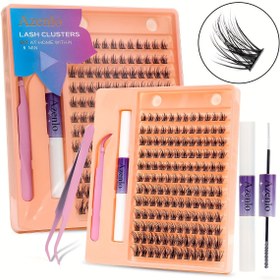 Resim Azenlo Cluster Lashes 144 Bireysel Lashes Clusters Göz Kirliği Uzatma Bireysel Lashes DIY Göz Kirliği Uzatma İnce Bant Geniş Kök Lash Clusters Uygulayıcı ve Lash Bond ve Seal Lash Extension Kit Mix 10-16mm Uzunluk C 