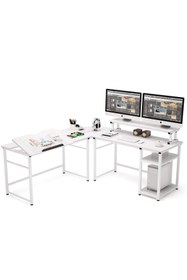 Resim Zizuva Tasarım Beyaz L Model Monitör Raflı Çizim Ve Çalışma Masası Modeli 