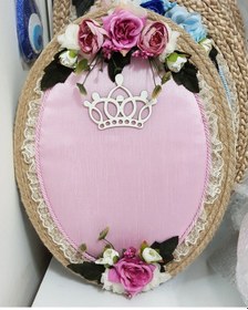 Resim Hasır İpli Pembe Taçlı Kız Bebek Kapı Süsü Çok Renkli 