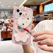 Resim Sevimli Telefon Kılıfı 1 adet 3D KT Kedi Makyaj Aynası Telefon Kılıfı Apple 15/16 Koruyucu Kapak için Uygun, Şok Geçirmez Şeffaf Yüksek Kaliteli 