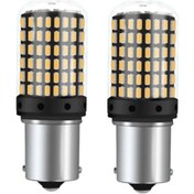 Resim P21w 1156 Ba15s 144 Ledli Ultra Güçlü Turuncu Işık 93 Tek Duy Led Led Sinyal Ampülü (2 Adet) 