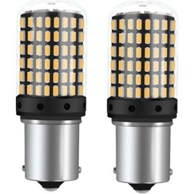 Resim P21w 1156 Ba15s 144 Ledli Ultra Güçlü Turuncu Işık 93 Tek Duy Led Led Sinyal Ampülü (2 Adet) 
