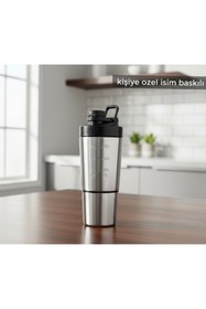 Resim Mihristore Çelik Shaker Sporcu Suluğu Protein Shaker ve Smoothie Matarası ( 700 ml ) Kişiye Özel İsim Baskılı 