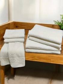 Resim 8 Parça Beyaz Banyo Havlu Seti Ayak Havlusu, Büyük Banyo Havlusu, Banyo Havlusu, Saç Havlusu 