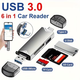 Resim 6-in-1 USB 3.0 Yüksek Hızlı Transfer 5Gbps Oranı Kart Okuyucu, Tip-c Android Arayüzü Tak ve Kullan 