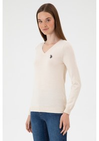 Resim U.S. Polo Assn. Kadın Krem Melanj V Yaka Basic Kazak 50313590-VR159 