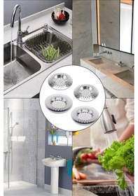 Resim Paslanmaz Metal Süzgeç 2 Li Lavabo Süzgeci Evye Süzgeç Sink Strainer 