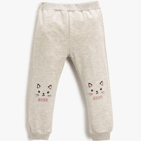 Resim Kız Bebek Kedi Baskılı Eşofman Altı Beli Lastikli 