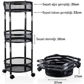 Resim Cornella 3 Katlı Katlanır Metal Siyah Tekerlekli Patates Soğanlık Siyah 
