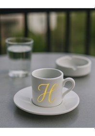 Resim Türk Kahvesi Fincanı Harf, Espresso Fincanı Harf Beyaz - Altın16 