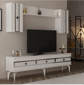 Resim Nora Tv Ünitesi Takımı Beyaz-gümüş 