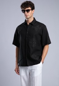 Resim Kabartma Baskılı Keten Gömlek 