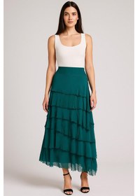 Resim Eren Style İtalyan 2 Beden Ince Gösteren Kat Kat Ipek Etek & Straplez Elbise Zümrüt Yeşili 