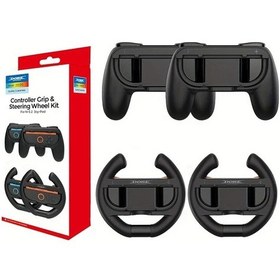 Resim Gaojunshop01 Nintendo Switch 2 İçin 4 Parça Aksesuar Seti: 2 Joystick Kılıfı Ve 2 Direksiyon Siyah 