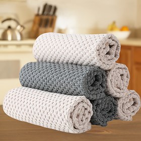 Resim 4 adet Ultra-Yumuşak Mikrofiber Mutfak Havlusu - Yüksek Emici, Çift Taraflı Waffle Dokusu, Kolay Temizlenebilir Beyaz, Gri ve Bej Desenli, Tezgahlar ve Cihazlar için İdeal, Mutfak Havluları|Modern Mutfak Dekoru|Easyclean Havlular 
